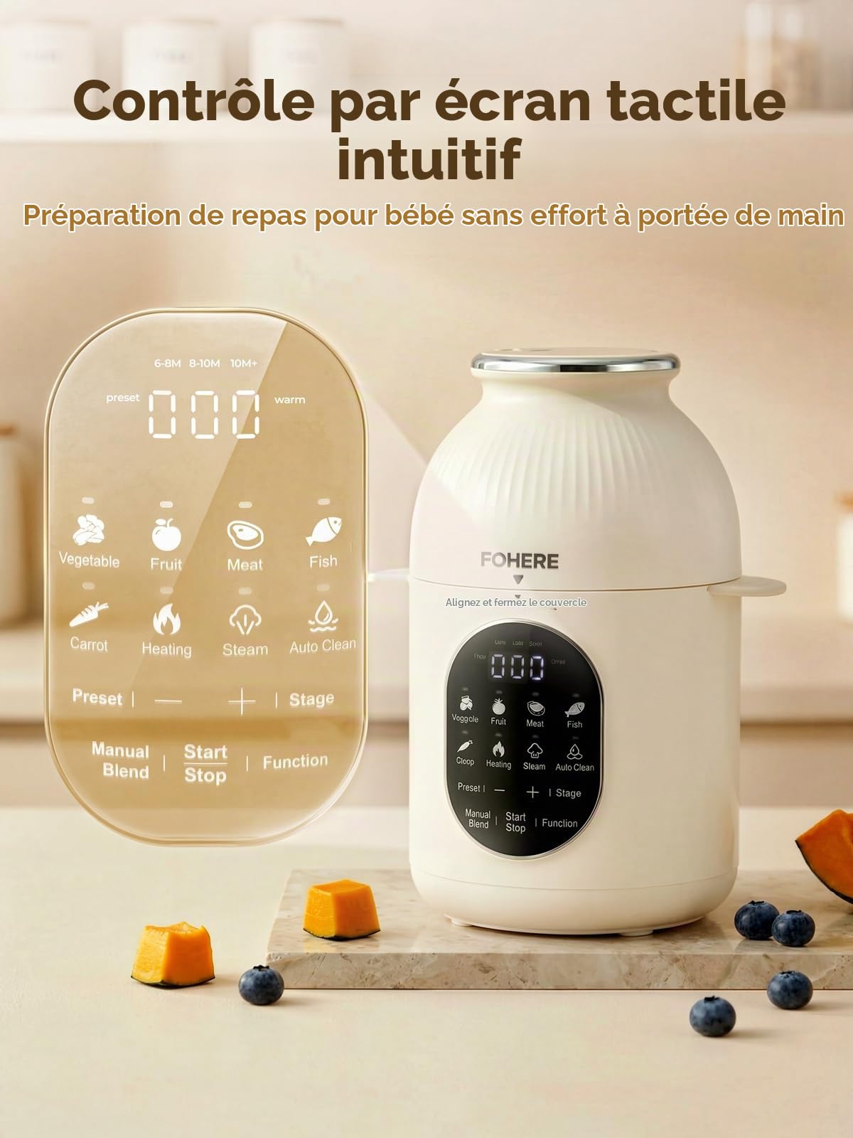 Robot Cuiseur Bébé Multifonctions, Nutri Ease Toutes les Étapes, avec 3 Programmes, Cuiseur Vapeur Mixeur One Step, Auto-Nettoyage, Cuisson & Mixage Auto, Alimentation Bébé Maison Saine, Sans BPA