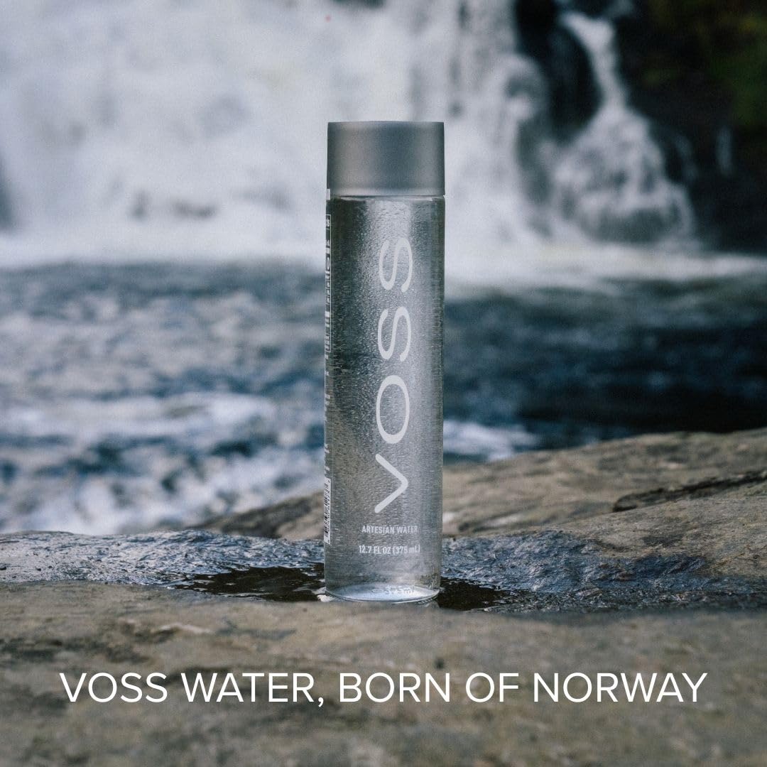 VOSS Agua sin gas, paquete de 24 botellas de vidrio originales VOSS de 375 ml, agua mineral natural