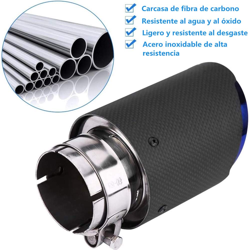 Tubo de Silenciador de Escape de Fibra de Carbono para Coche Puntas de Escape Universales de 60mm - 63mm Garganta de Cola Salida del Tubo de Escape Trasero