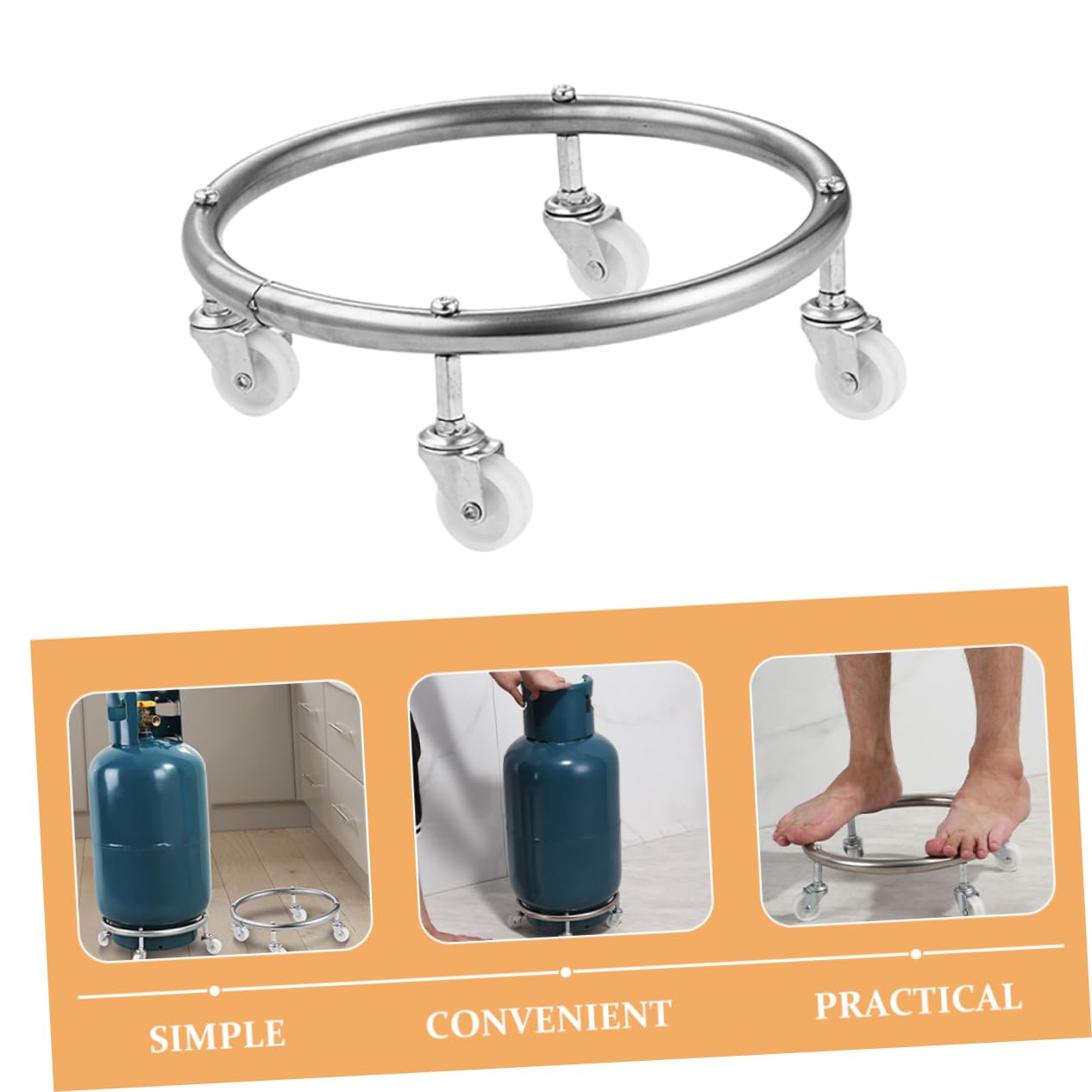 Support à roulettes Adapté pour Bouteilles de Gaz Jusqu'à 30 Kg pour Réservoir de Propane avec Roues en Caoutchouc en Acier Inoxydable Facile à Transporter et Stocker à Domicile