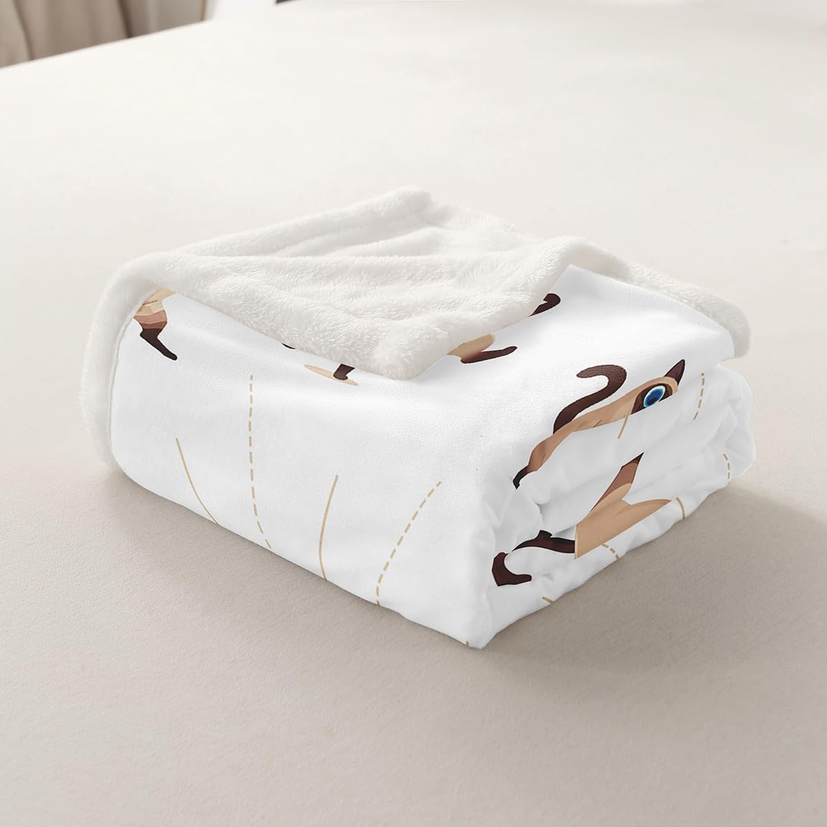 Yoga Cat Sherpa Blanket - Siamese Cats Fleece Throw For Sofa Bed Pet Decor
