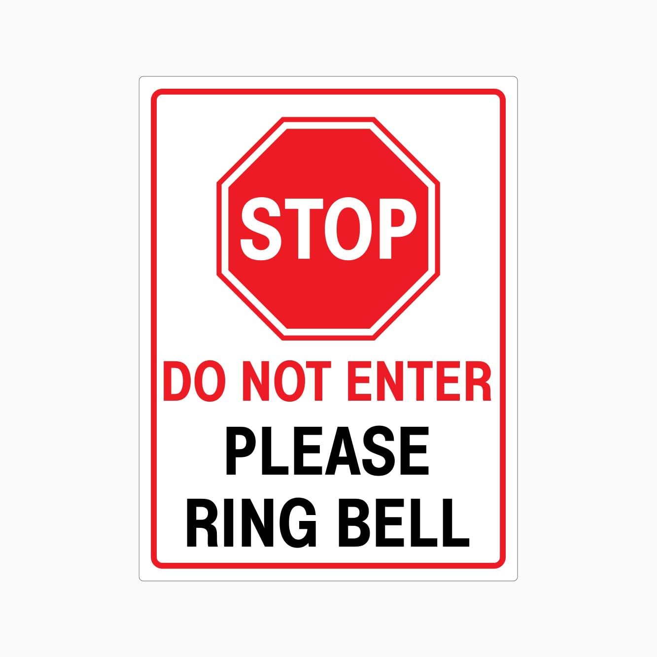 STOP DO NO ENTER PLEASE RING BELL Sign, 12x8 Inch Metal Tin Sign, Access Guidance Plaque for Entrance Gates and Doors