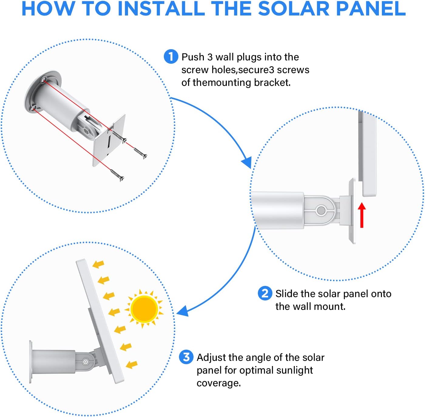 OLAIKE Solar Panel for Stick Up Cam Battery & Spotlight Cam Battery, 5V/3.5W(Max) Solar Charger Continuous Charging with 3.8M/12ft Waterproof Power Cable,120 Degree Secure Wall Mount(No Camera),White