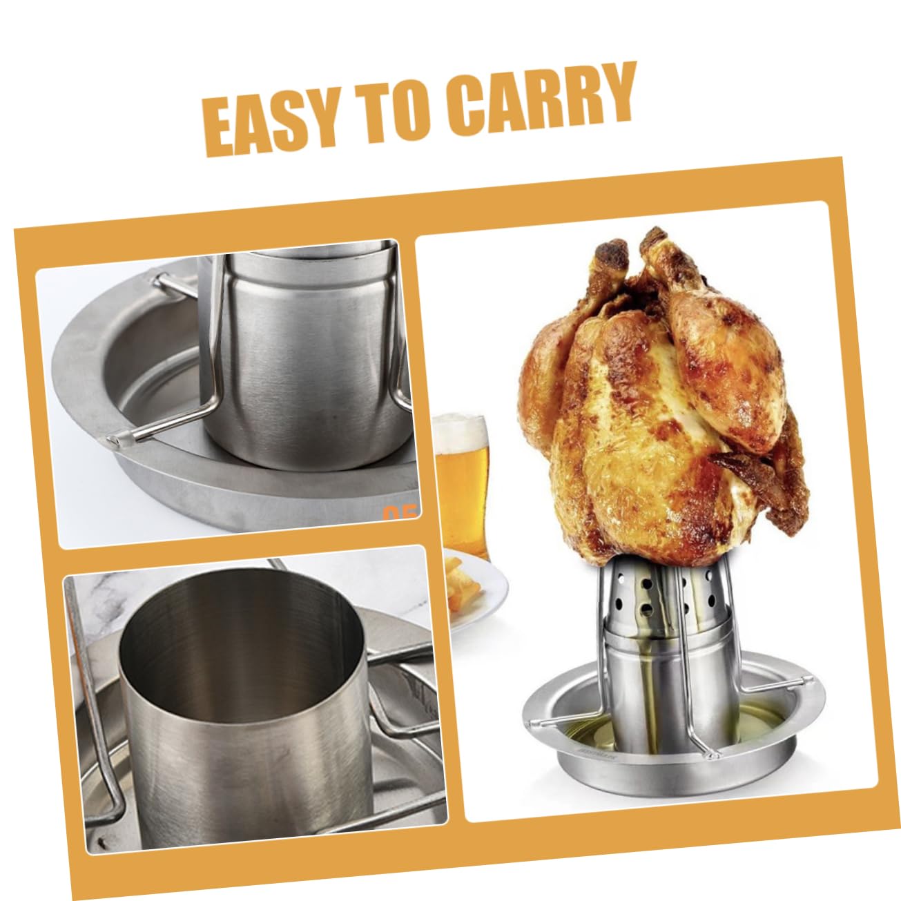 Sosoport Supporto per Arrosto di Pollo in Acciaio Inossidabile, Design Compatto e Portatile, per Barbecue All'aperto, Accessorio Resistente e Durevole