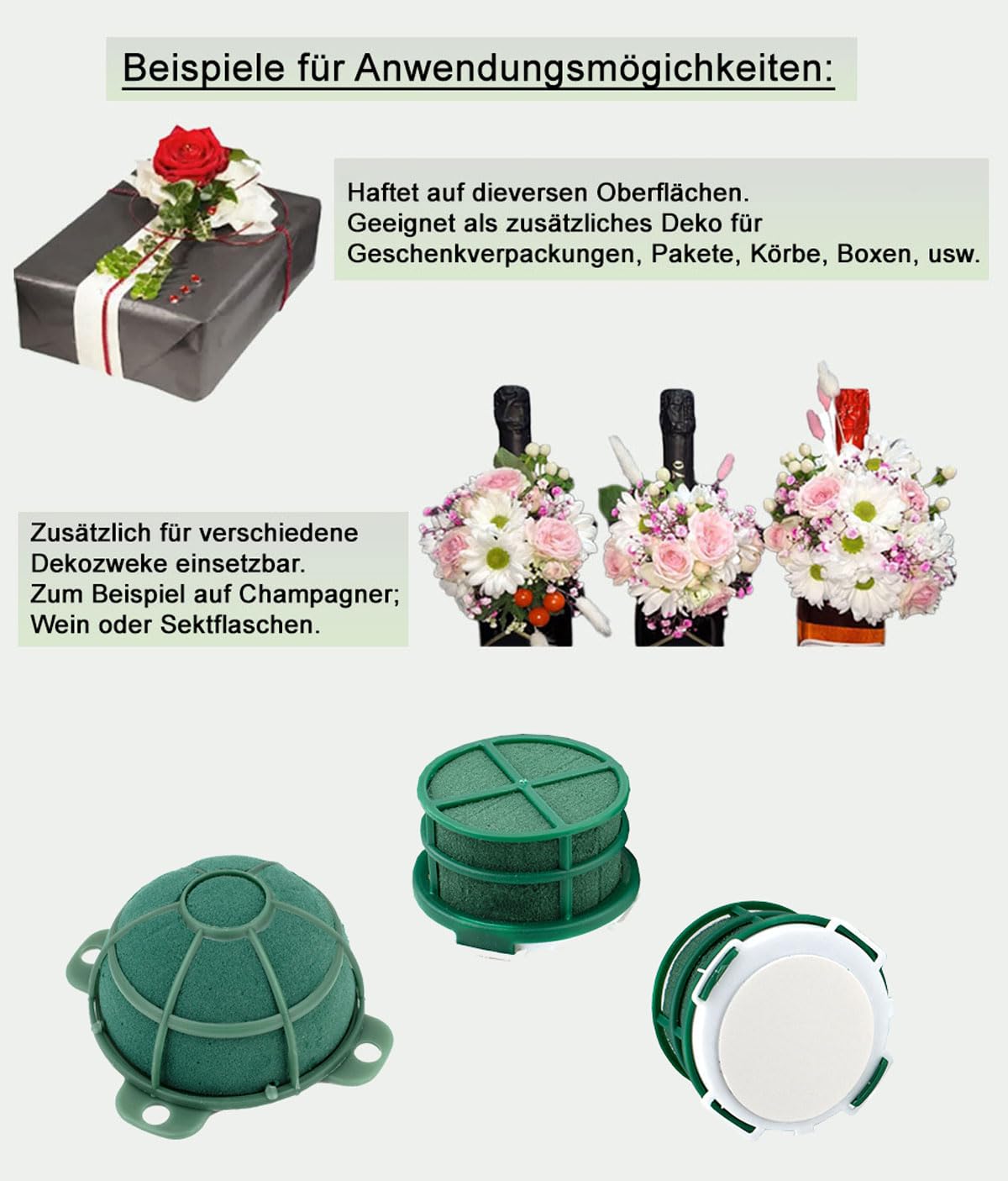 Schiuma bagnata, rotonda, 5 x 4 cm, autoadesiva, con griglia, 12 pezzi – per fioristi e hobbisti – Spugna per fiori freschi – Pasta per fiori – Accessori floreali & forniture floreali verde