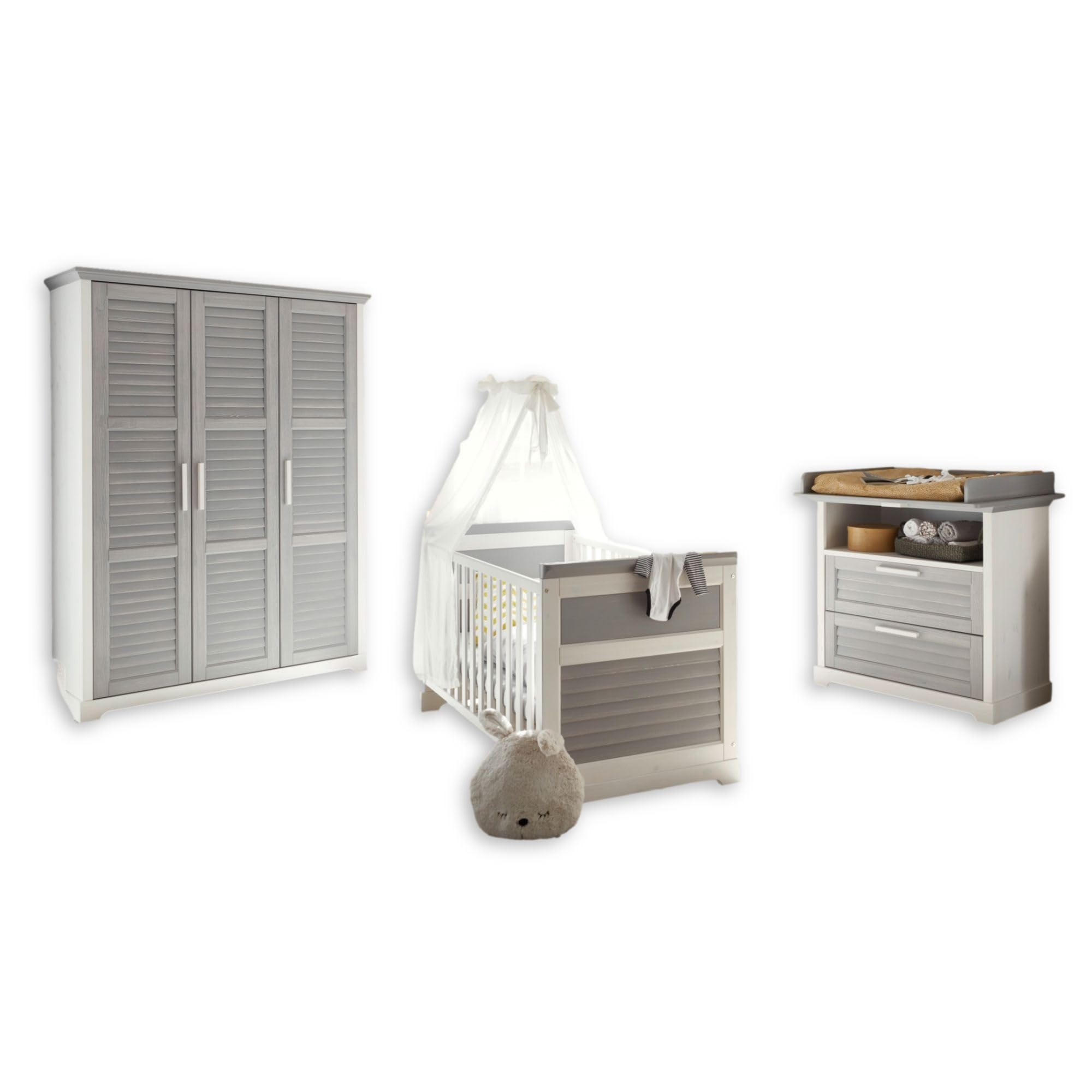 Stella Trading Alma Ensemble Complet de Meubles pour Chambre, pin Massif, Blanc/Gris, 3 pièces composé d'une Armoire, d'un lit de bébé et d'une Commode à Langer, Komplett-Set 2