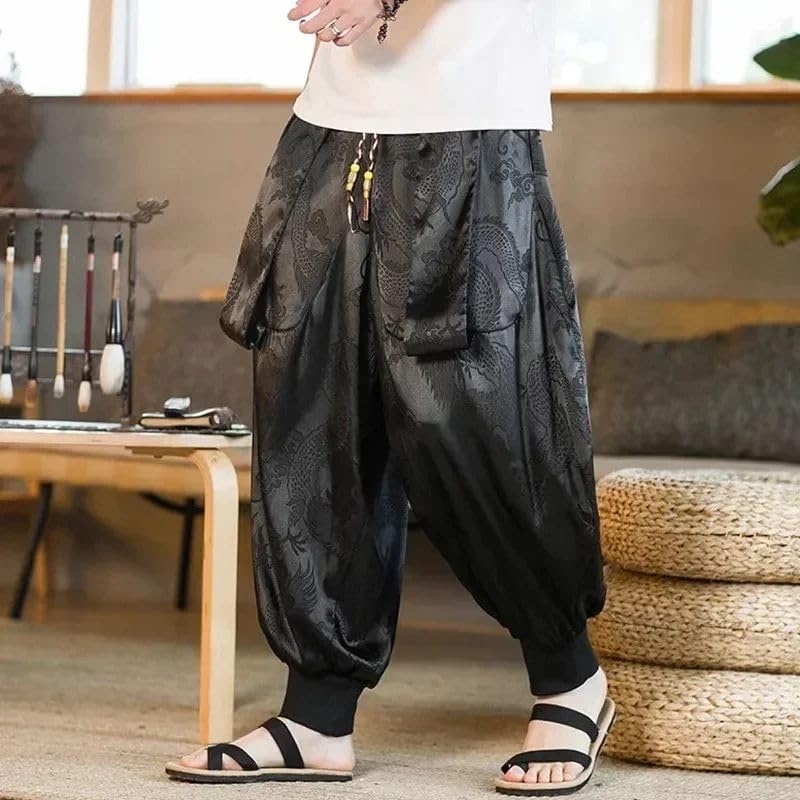 Men's Dragon Pattern Retro Harem Jogging Sweatpants Men's Hip-Hop Harajuku Style Casual Pants2