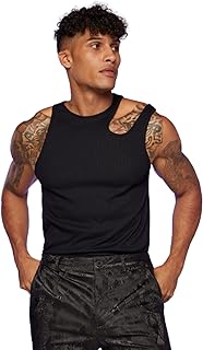 OYOANGLE Men's Cut Out Asymmetrical Neck Sleeveless Club Tank Top Shirt