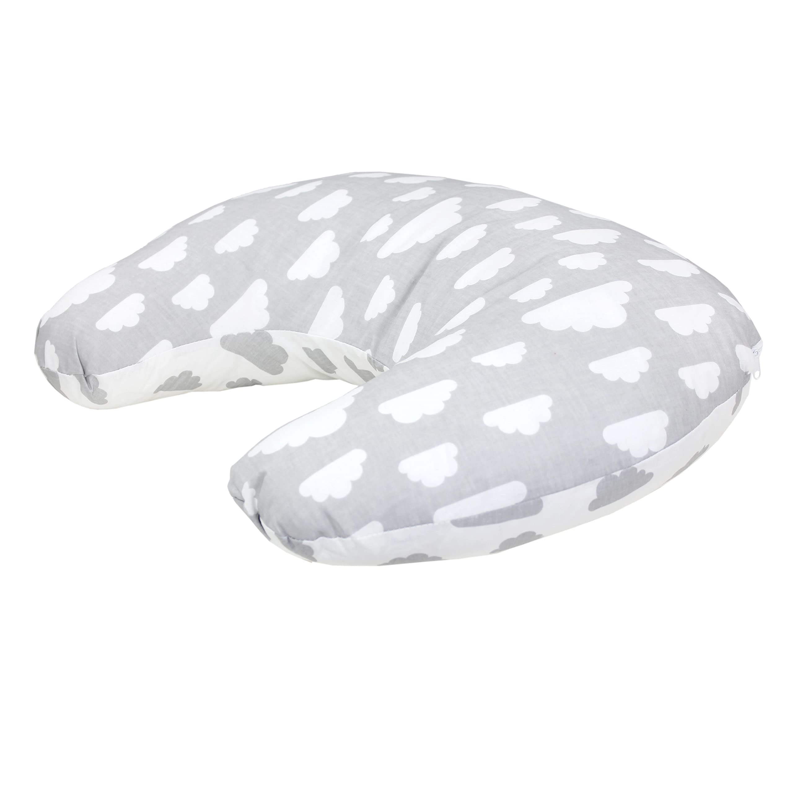 TupTam Baby Stillkissen Klein mit Baumwoll-Bezug, Farbe: Wolken Grau/Weiß - 2