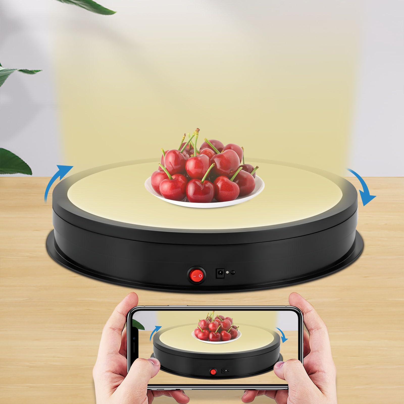 Supporto girevole per presentazione, piatto girevole elettrico girevole a 360°, 42 cm, con telecomando, luce LED per gioielli, dispositivi digitali, presentazione del modello