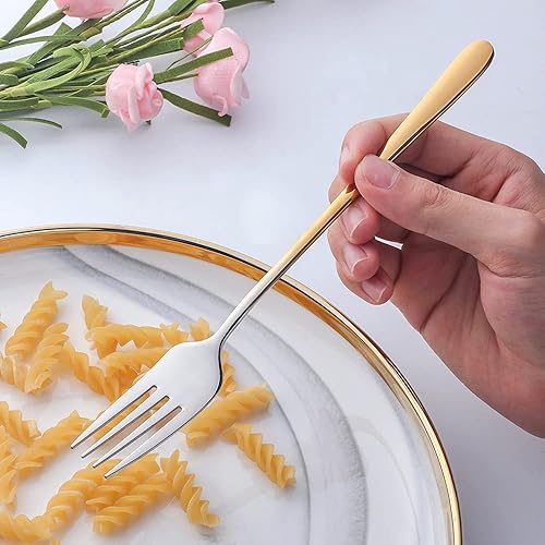 Miniatura 4 de Buyer Star Juego de 8 cucharas y tenedores de cena, juego de cubiertos de acero inoxidable 1810 con caja de regalo negra, juego de cubiertos de