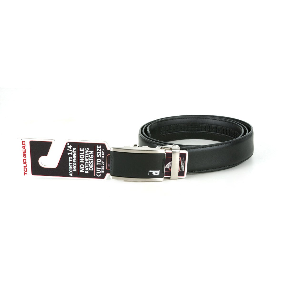 Adult Male Ratchet, Black Belt-Satin Black/Silver Buckle, 28"-48" Waist Adjustable