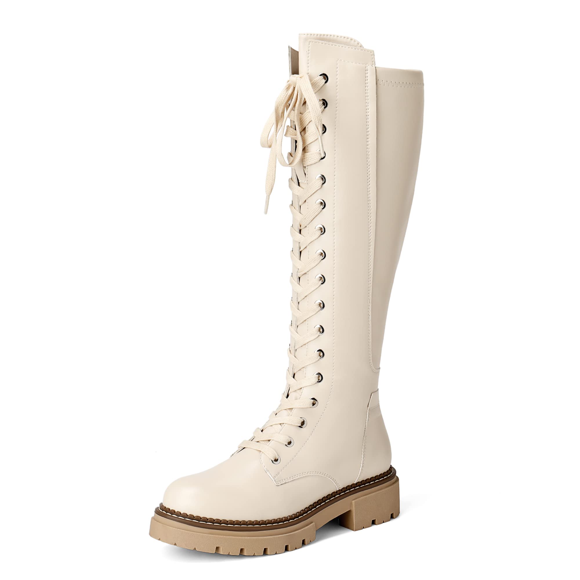 DREAM PAIRS Donna Stivali Alti al Ginocchio Stringate Scarpe Corte Caviglia Casual Boots