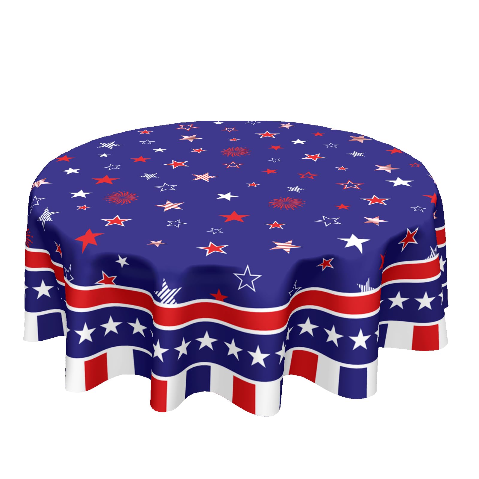 Photo 1 of 4th of July Round Tablecloth 70 Inch Memorial Day Table Cloth Patriotic Red Blue Buffalo Plaid Stars Table Cover Stain and Wrinkle Resistant Washable for Kitchen Dining Room Party Indoor Outdoor Decor