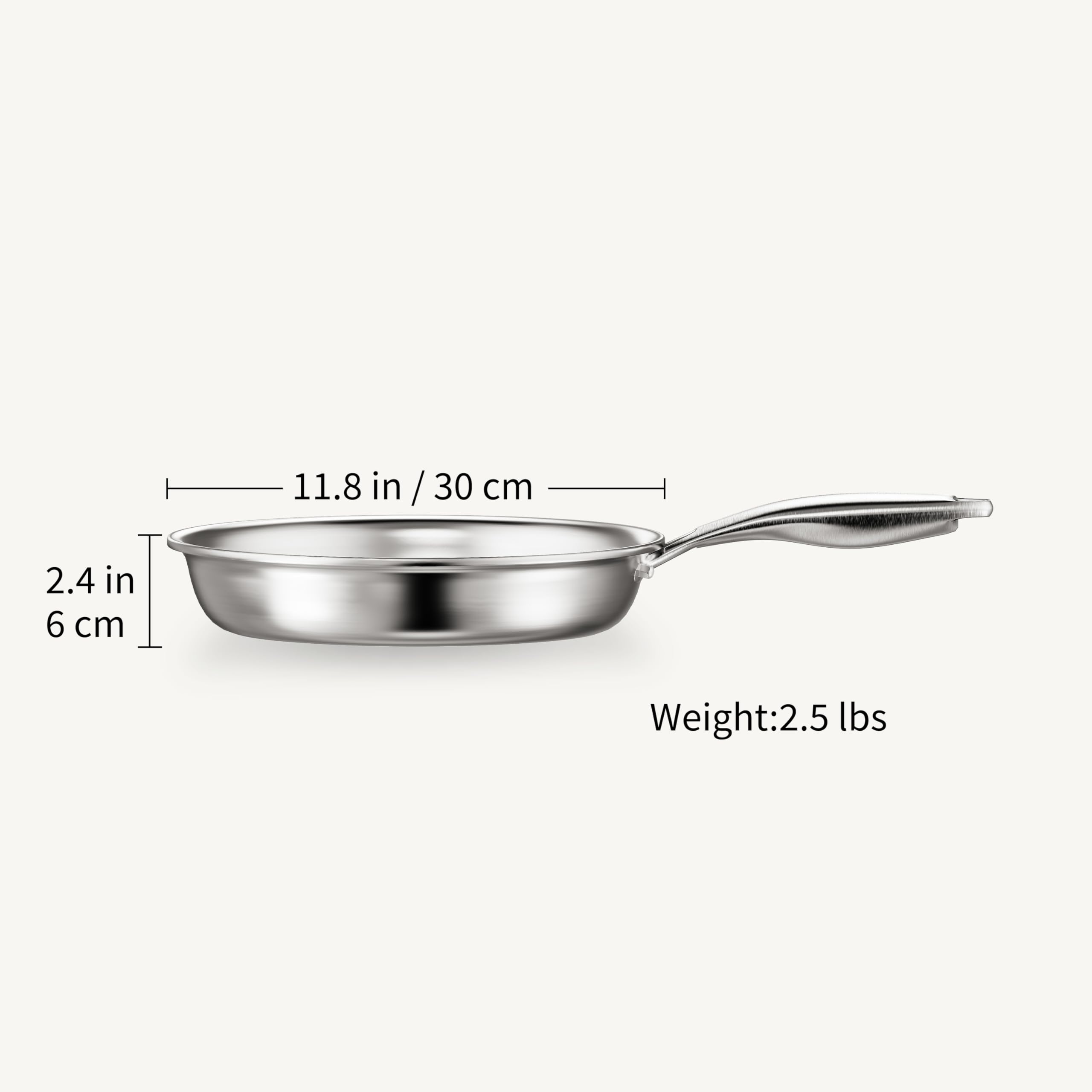 Sarten tricapa triply Natural,Sin Revestimiento,inducción y horno hasta max. 400 °C，Sartén de Acero Inoxidable Apta Inducción, Acero Inoxidable Cromargan (30CM q1)
