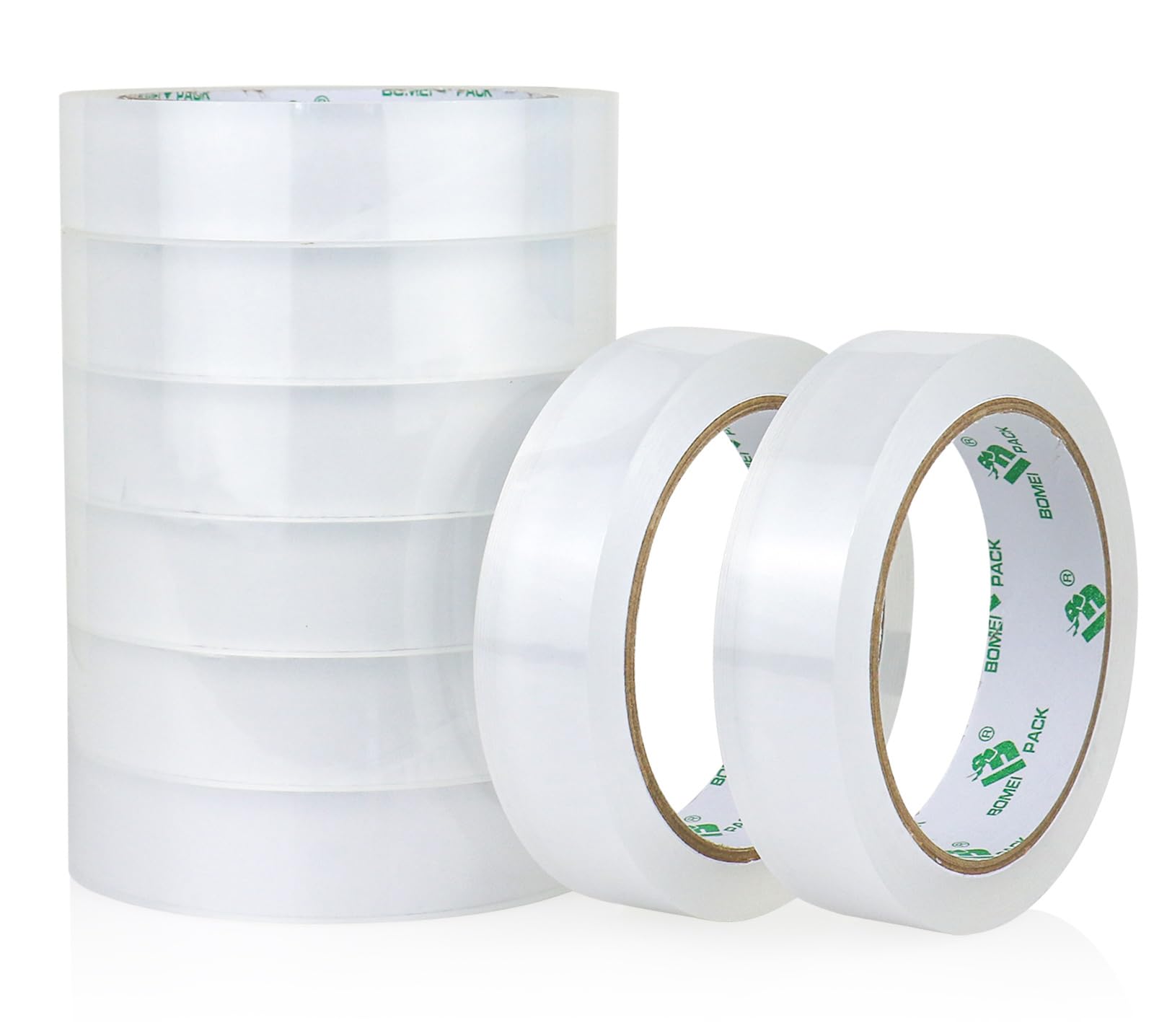 BOMEI PACK 8Rolls Clear Tape Refills for Dispenser, 1 inch x 60yds, Transparent Gift Wrap Tape 3inch Core for Home, Office