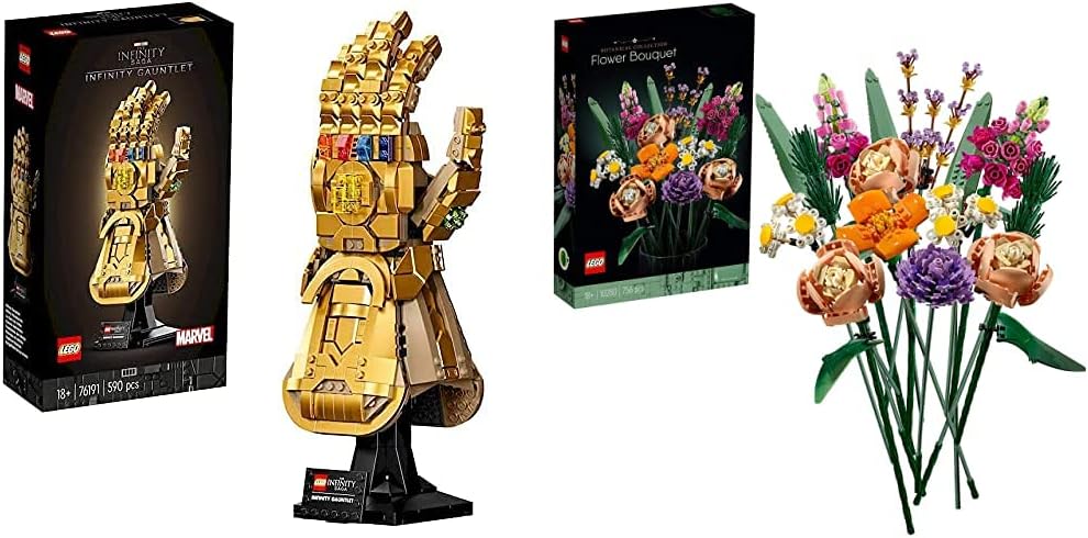 Lego 76191 Marvel Guantelete del Infinito, Set De Construcción + 10280 Creator Expert Botanical Ramo De Flores Set De Construcción Manualidades para Adultos Colección Botánica