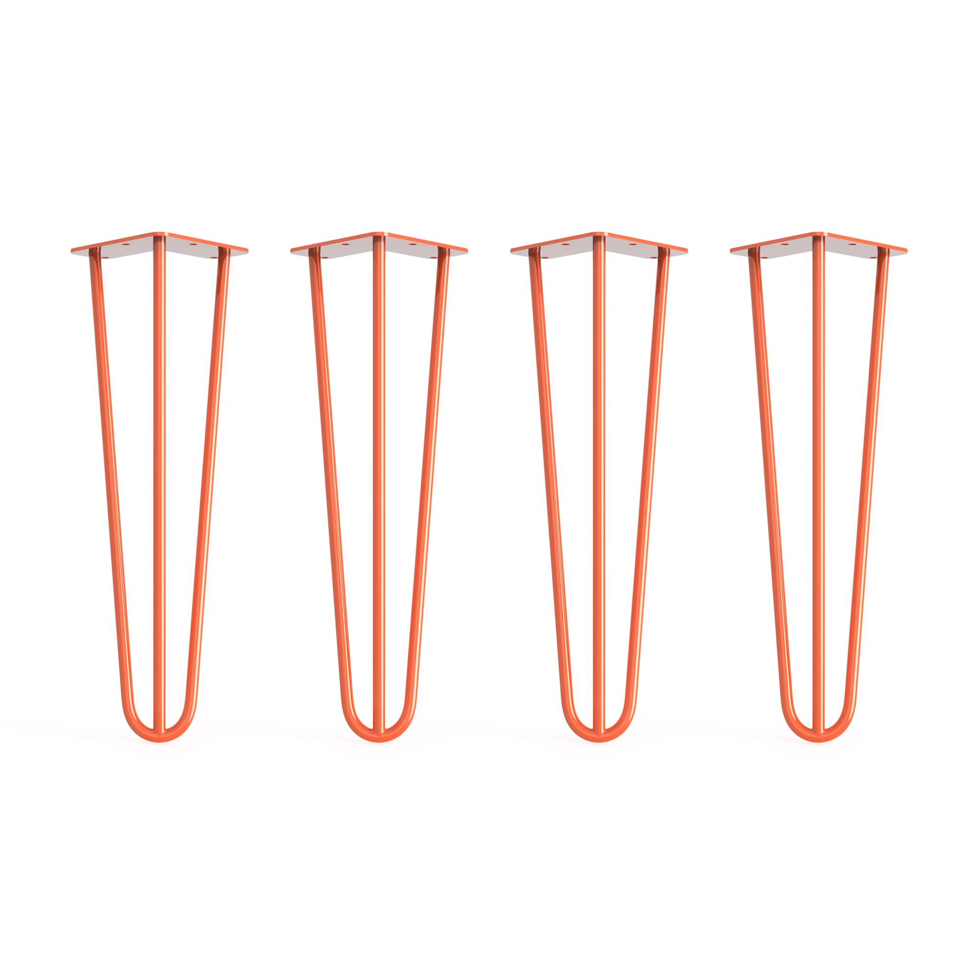 4 x Hairpin Legs from DT IRONCRAFT - 40cm 3 Rod / 10mm, Orange Colour - Bench, Stool & Bedside Table Legs with Floor Protector Feet & Screws