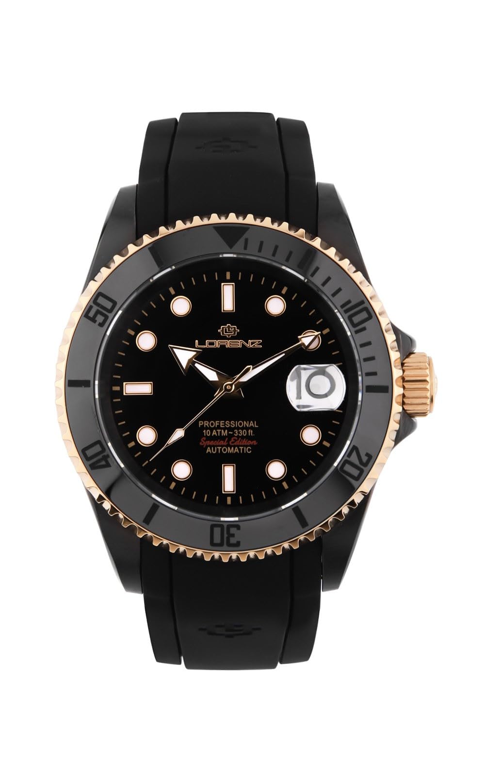 Lorenz - Orologio Uomo Sportivo - Doppia Iniezione Special Edition - Orologio Automatico Subaqueo 030197BK con Cinturino in Resina