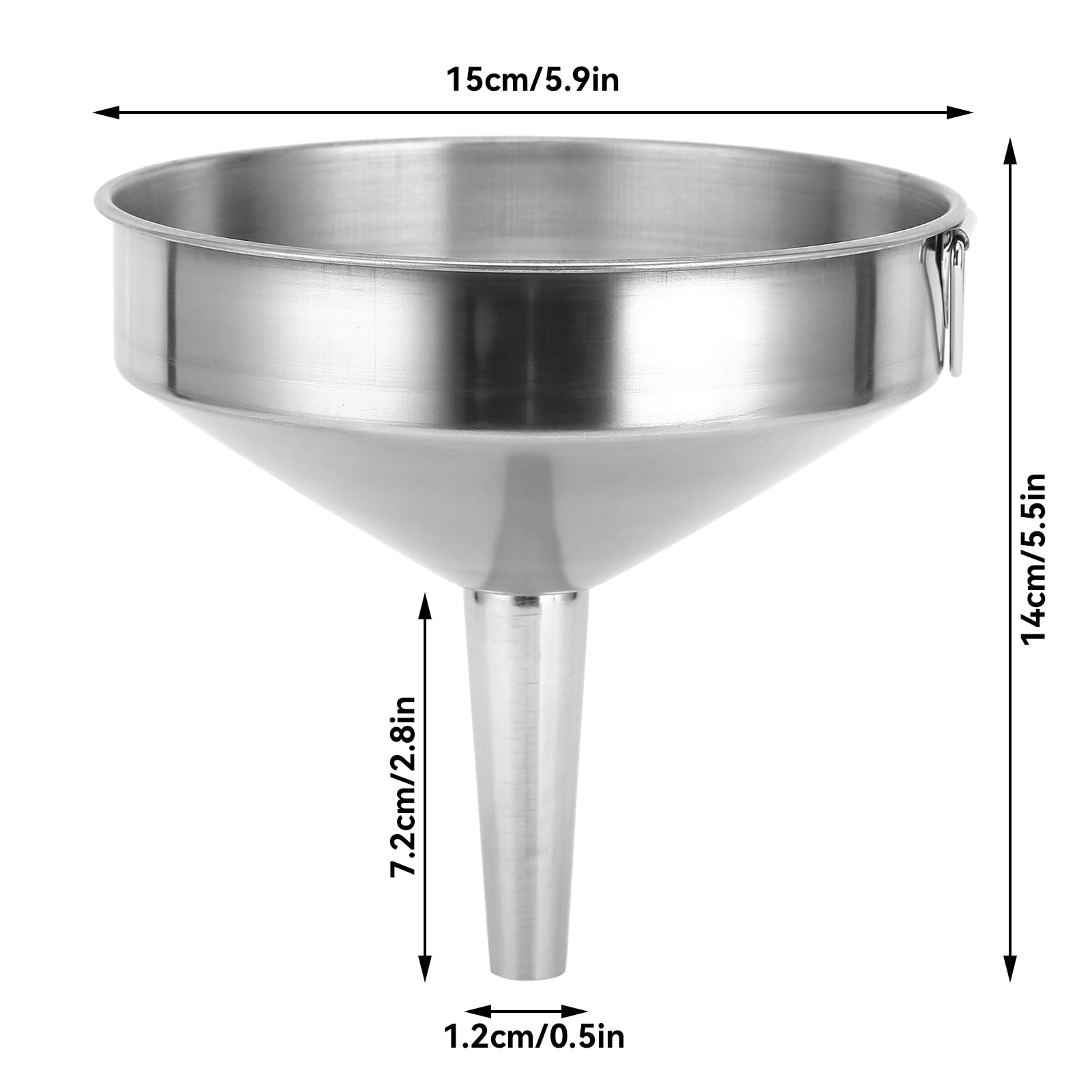Imbuto Cucina, Ø 15cm imbuto acciaio inox di riempimento per liquidi e ingredienti secchi Imbuto per olio per auto, facile da pulire e riporre(L)