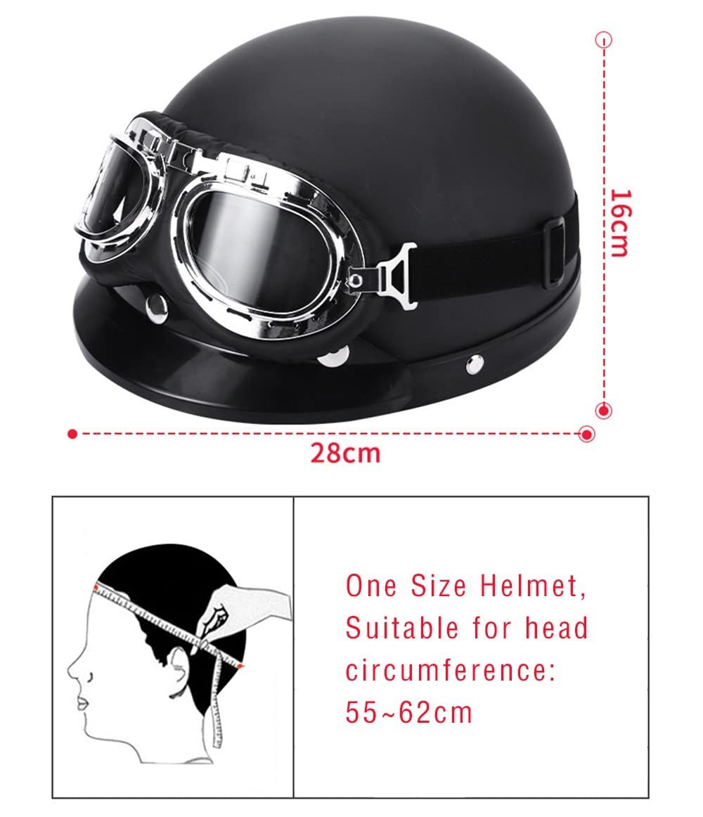 Casco Moto Mezzo Casco Aperto con Occhiali E Sciarpa, Casco Stile Tedesco Vintage per Uomini E Donne Approvato DOT/ECE Casco Moto Scooter Skateboard (55-62 Cm)