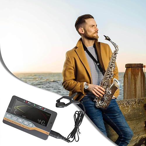 Miniatura 5 de Sintonizador de metrónomo, pantalla LCD de metrónomo digital, generador de tonos 3 en 1, dispositivo de afinación cromática, pastilla de clip para