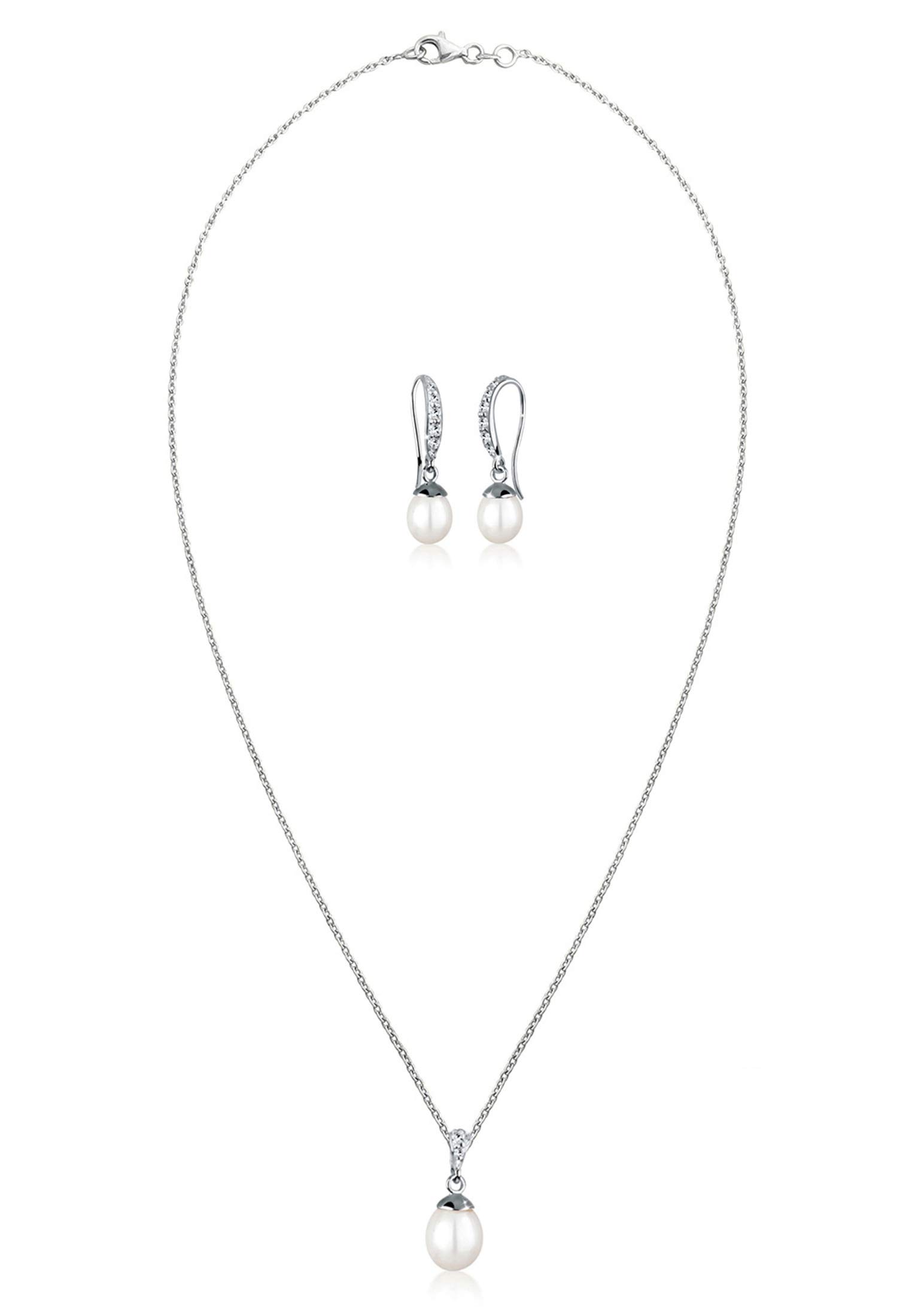 Elli Schmuckset Damen Süßwasserzuchtperle und Kristalle