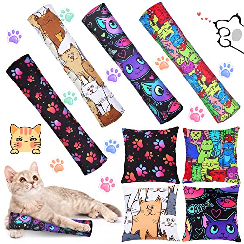 Hungdao 8 Pieces Catnip Kicker Toys Cat Kick Sticks Interactive Pillow Toys for Indoor Kitten Pet Chew Supplies 2 Shapes and 4 Designs