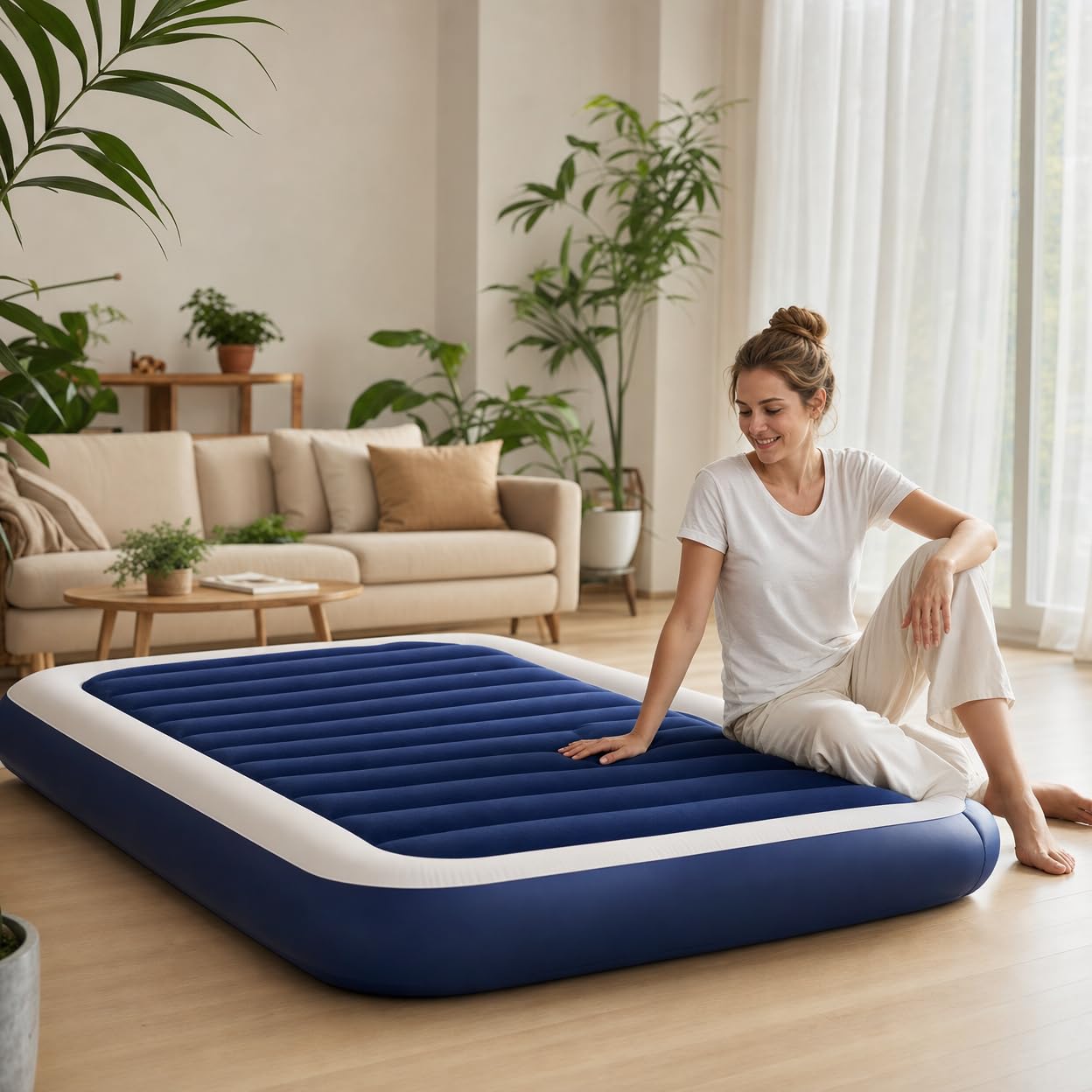Colchón Hinchable Individual para Camping, Colchoneta Inflable Portátil con Bomba de Pie, Esterilla Hinchable Resistente para al Aire Libre