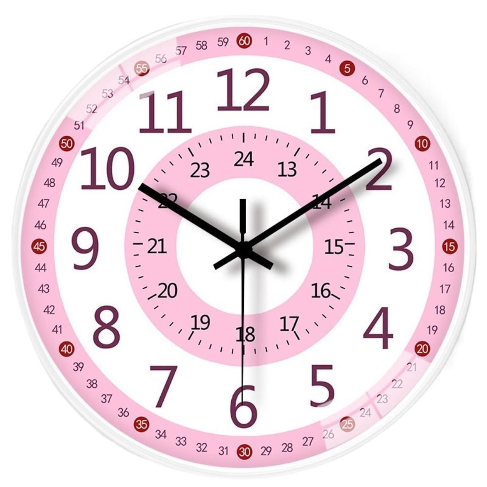 DJSKLDF Wall clock Wall Decor Silent Clock Punch-free Modern Learning Cartoon Simple Electronic Color Children's Room(B)