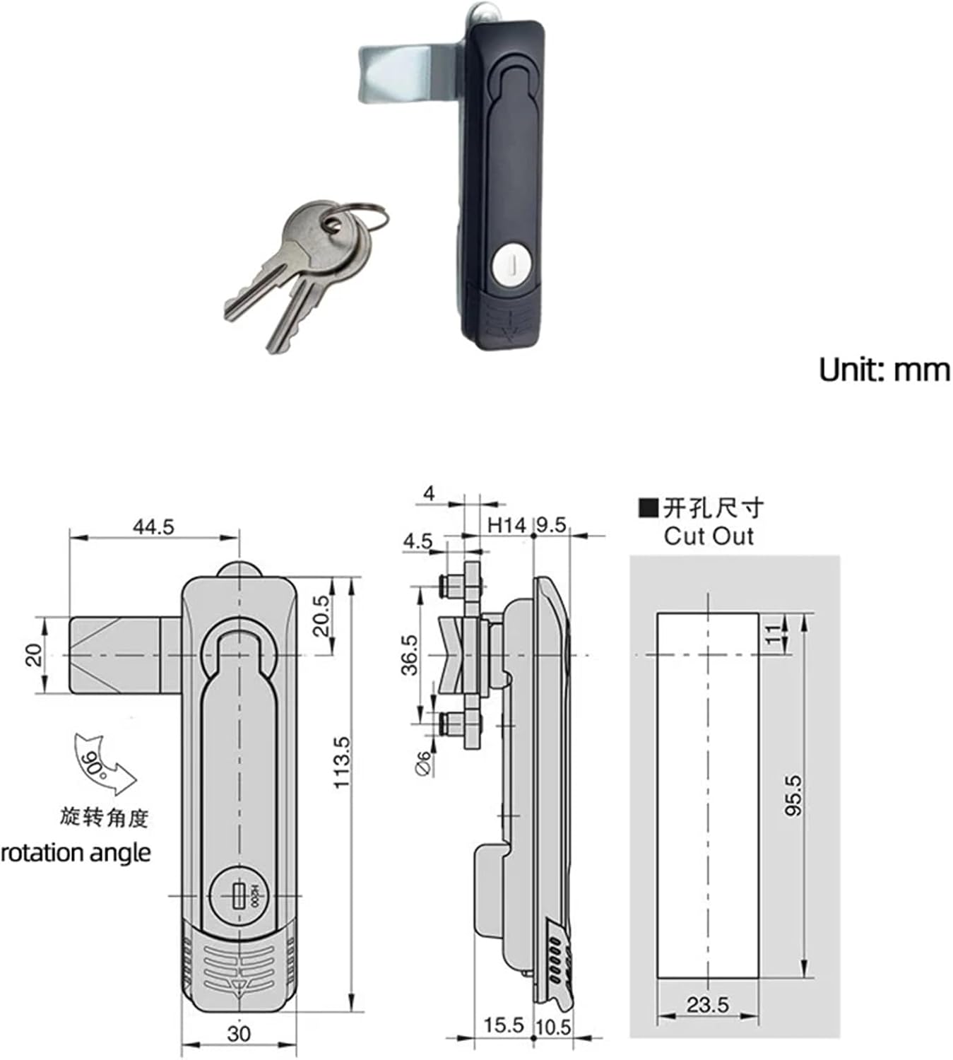 Black Flat Zinc Alloy Door Locks 1Pcs(Black-113.5mm)