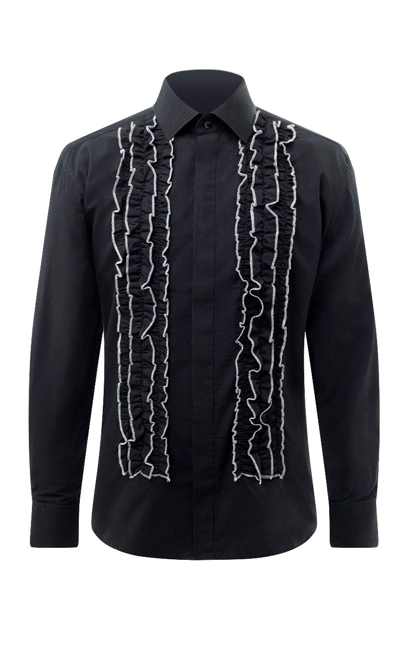 Dobell Men's Black Cotton Dress Shirt - 16 inches
