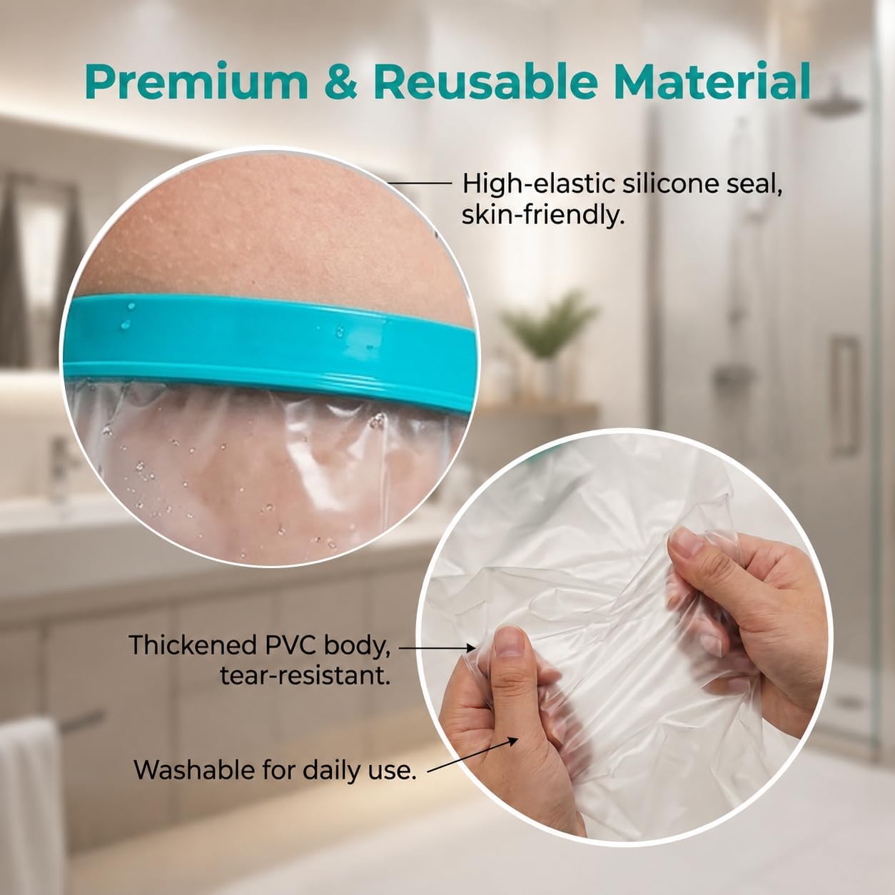 Waterproof Leg Cast Cover for Showering, 21cm/8.27'' with Reusable Cast Protector for Shower Leg Adult, Soft Comfortable Shower Cover for Foot, Ankle, Knee, Bandages, Casts
