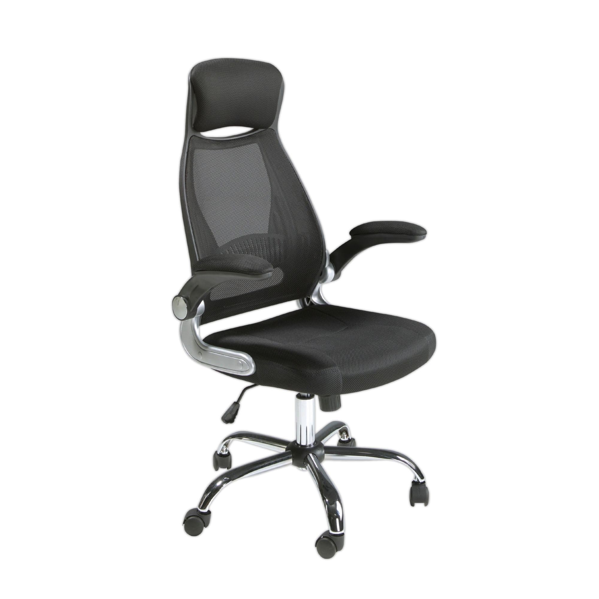 Angel Cerdá – Silla Escritorio Premium Giratoria, Tapizada en Tela Negra | Silla Escritorio Ergonomica Respaldo Ancho y Reposabrazos | Patas Acero Cromado | 66 x 62 x 117 cm