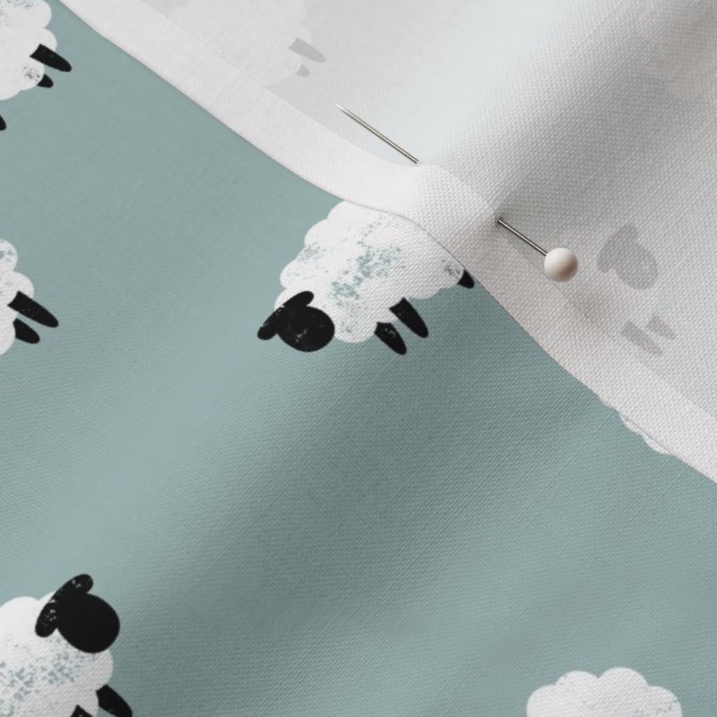 Spoonflower Fabric - Small Scale Sheep Lamb Spring Dusty Blue Animal Easter Farm Animals Printed on Petal Signature Cotton Fabric Fat Quarter - Sewing Quilting Apparel Crafts Decor