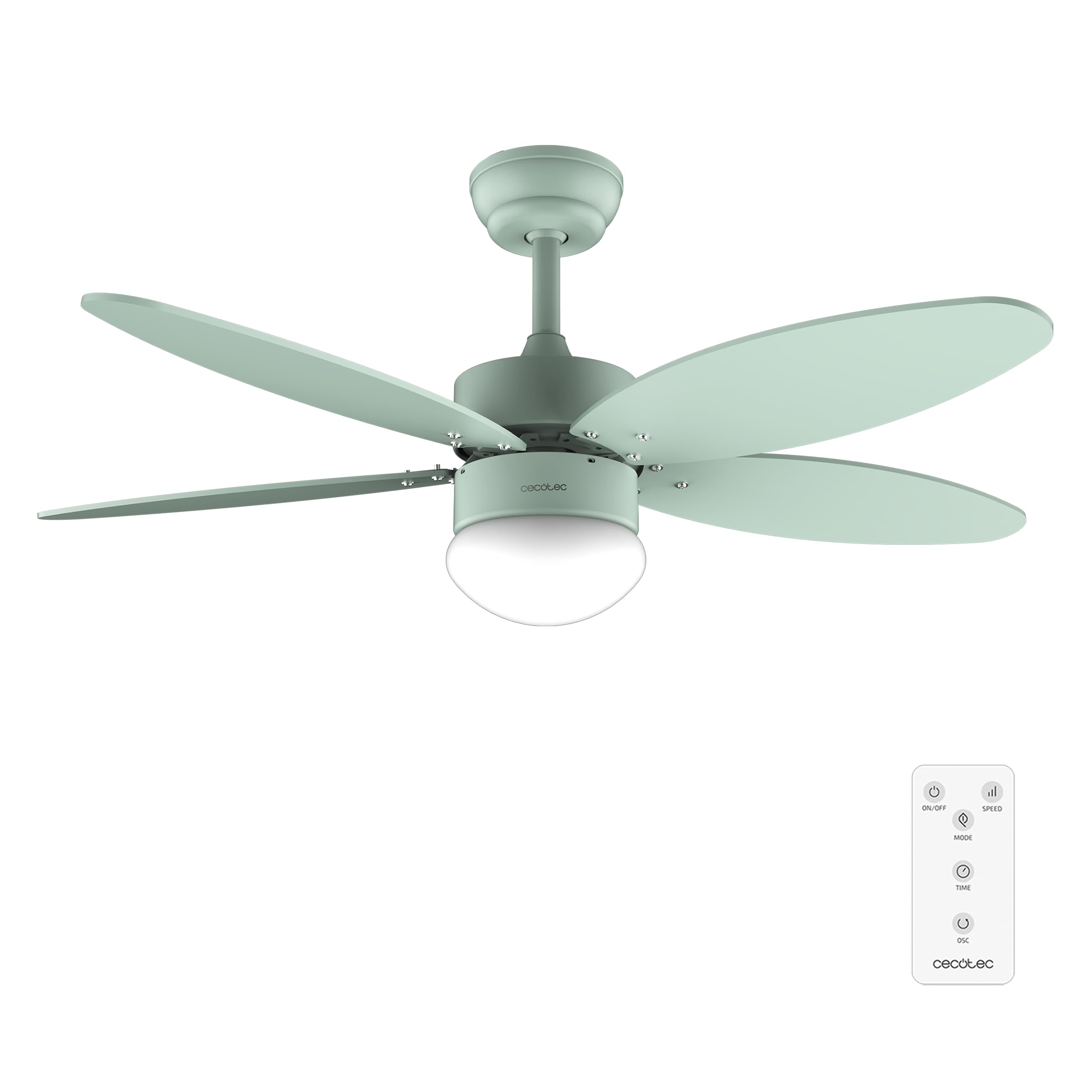 Cecotec Ventilador de Techo con Luz EnergySilence Aero 4260 Full Mint de 40 W con motor DC y 42” con luz LED, Mando a distancia, Temporizador, 6 Velocidades y 5 Aspas Reversibles