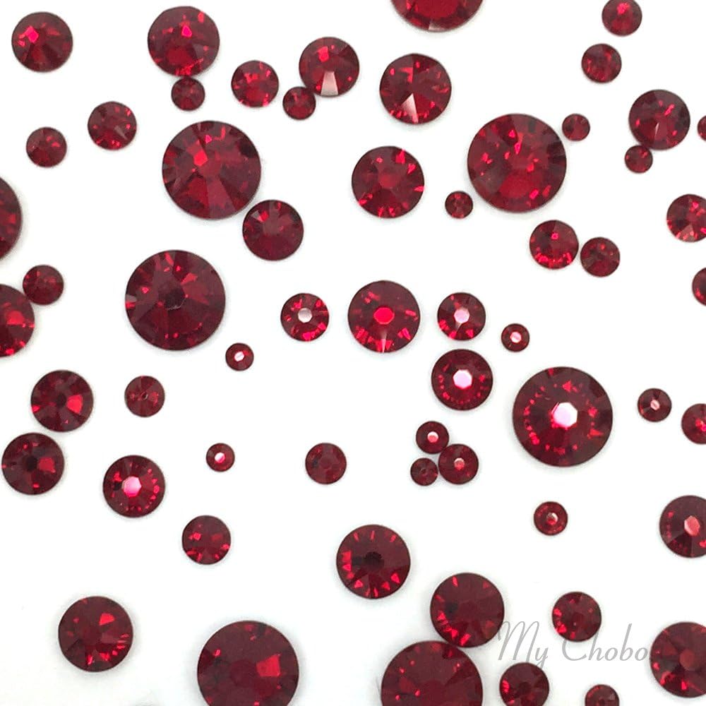 SIAM (208) red 144 pcs Swarovski 2058/2088 Crystal Flatbacks red rhinestones nail art mixed with Sizes ss5, ss7, ss9, ss12, ss16, ss20, ss30