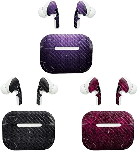 MightySkins - Paquete de 3 fundas de fibra de carbono para Apple Airpods Pro - Glamour antiguo Acabado de fibra de carbono texturizado protector,