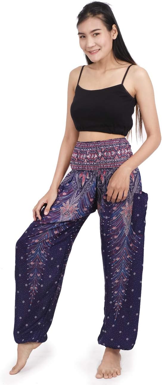 Banjamath® Women's Smocked Waist Harem Hippie Boho Yoga Palazzo Casual Pants - Image 4