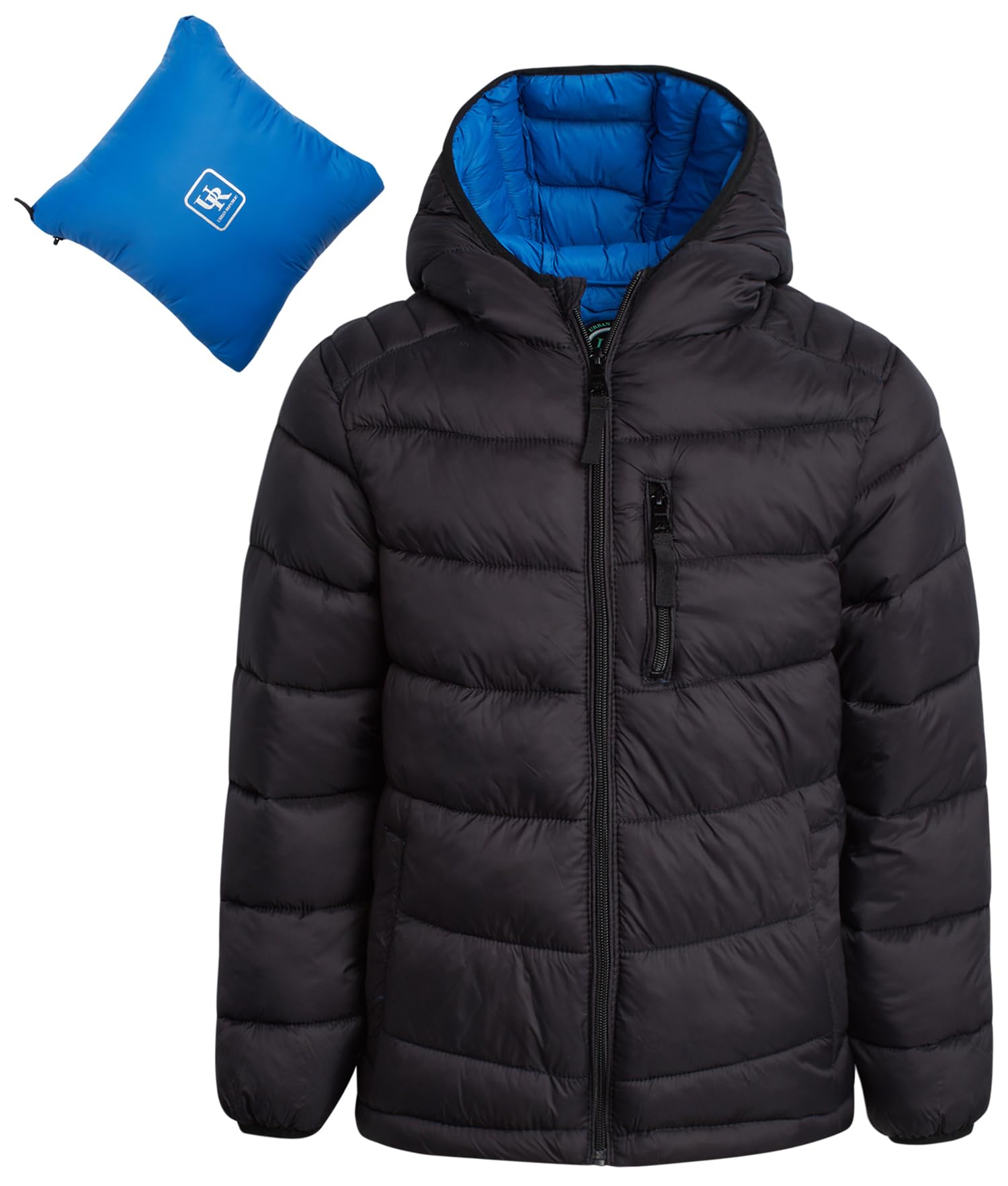 URBAN REPUBLIC Boys Puffer Jacket - Packable Warm Insulated Hooded Boys Winter Coat with Pockets (Sizes 4-20)