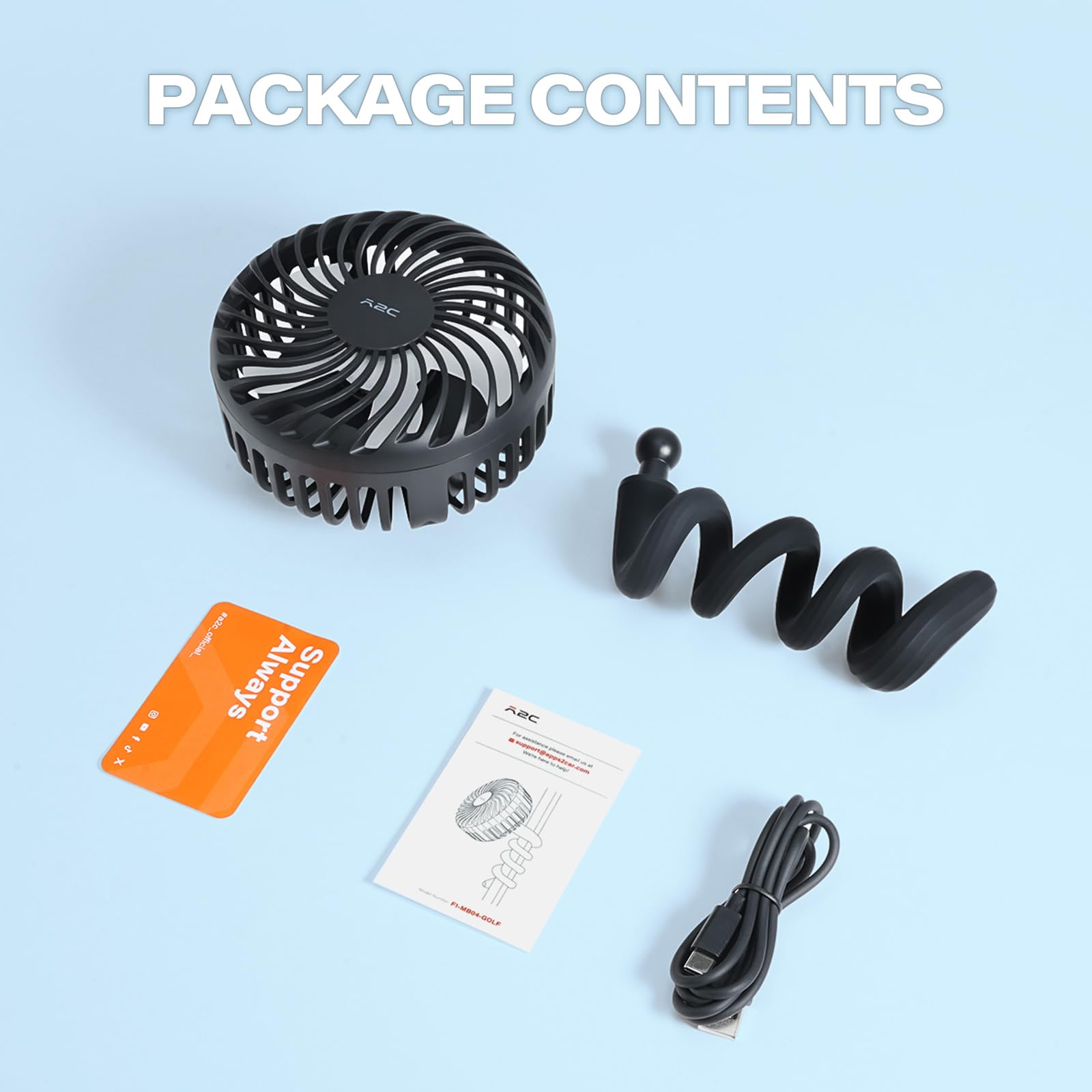 A2C Ventilateur portable pour poussette [batterie rechargeable de 4000 mAh, 3 vitesses, base flexible] Refroidissement personnel pour guidon, ventilateur de voyage rotatif pour UPPAbaby/Graco/Evenflo