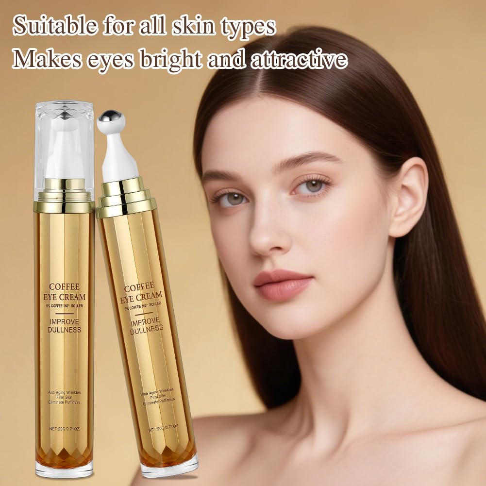 Serum do oczu dla mężczyzn i kobiet, 20 g płynów z kofeiną do oczu, serum do konturowania oczu z aplikatorem w rolce do rozjaśniania worków i cieni, przeciw starzeniu się (1 szt.)