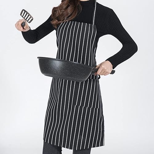 Miniatura 7 de Delantal de chef unisex a rayas blancas y negras para cocina, a prueba de aceite, para limpieza, manualidades, jardinería