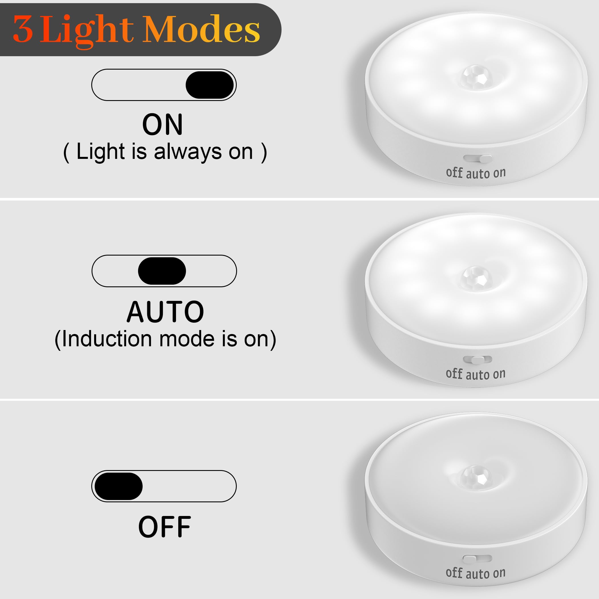 daphomeu Motion Sensor Lights Indoor,4 Pack Wireless USB Rechargeable Cupboard Lights,Stick on Wall Night Light,Battery Operated for Stair Wardrobe Corridors Closet Under Cabinet Kitchen Puck Lights - Image 4