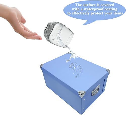 Miniatura 4 de GUOZI Caja de almacenamiento plegable, caja de memoria decorativa con tapa y esquinas reforzadas de metal, contenedor de cartón con asas, caja de