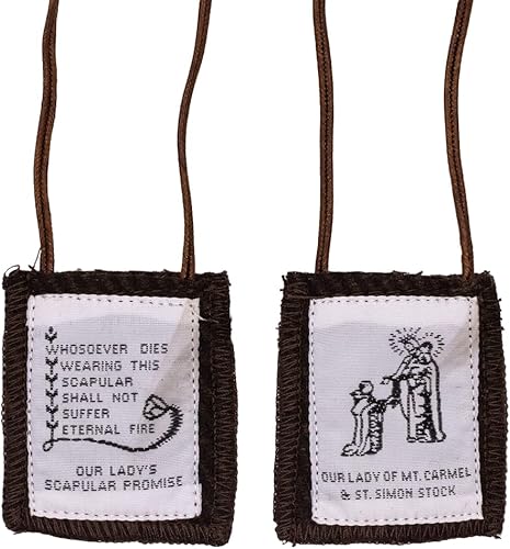 Miniatura 7 de Escapulario marrón de lana  Devocional católico  Gran regalo cristiano para hitos religiosos como la primera comunión y confirmación  Incluye papel