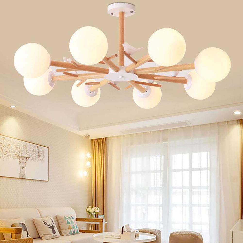 Osobowość kreatywny szklany magiczna fasolka żyrandol, E27 nordycki prosty żyrandol z bali, lampa do gabinetu, lampa do sypialni, lampa do jadalni, lampa do salonu - drewno 8 główek