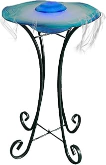 XBrand Floor Mist Fountain with 12 Color Changing LED lights and Inline Control, 27 inch Tall, Glass and Metal, Blue, Mist Water Fountain, Indoor Floor Water Fountain, Aromatherapy Mist Fountain