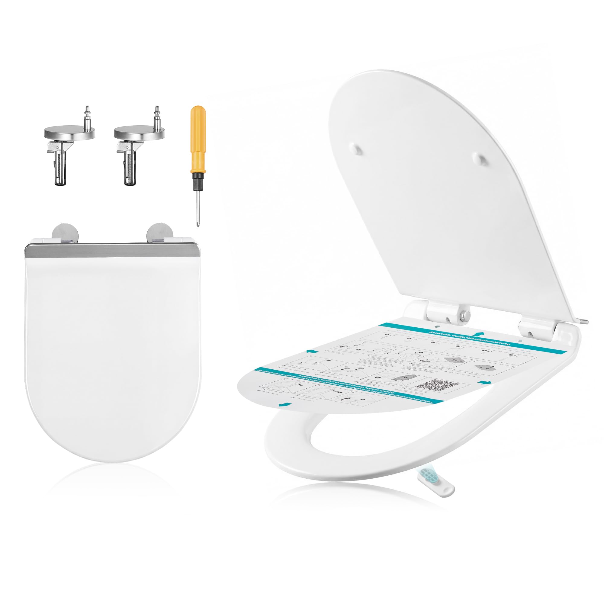 SONGMICS Elongated D-Shape Toilet Seat Soft Close, with Handle, Quick-Release, Universal Toilet Seat, Easy Installation, Duroplast, 300 kg High Load, Heavy-Duty, White BTL102WZ01