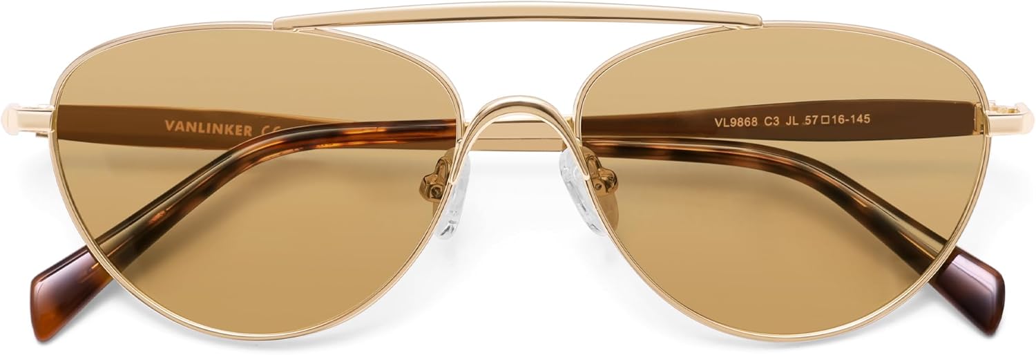 VANLINKER Polarized Trendy Aviator Metal Cat Eye Sunglasses for Women Men Retro Vintage Shades VL9868